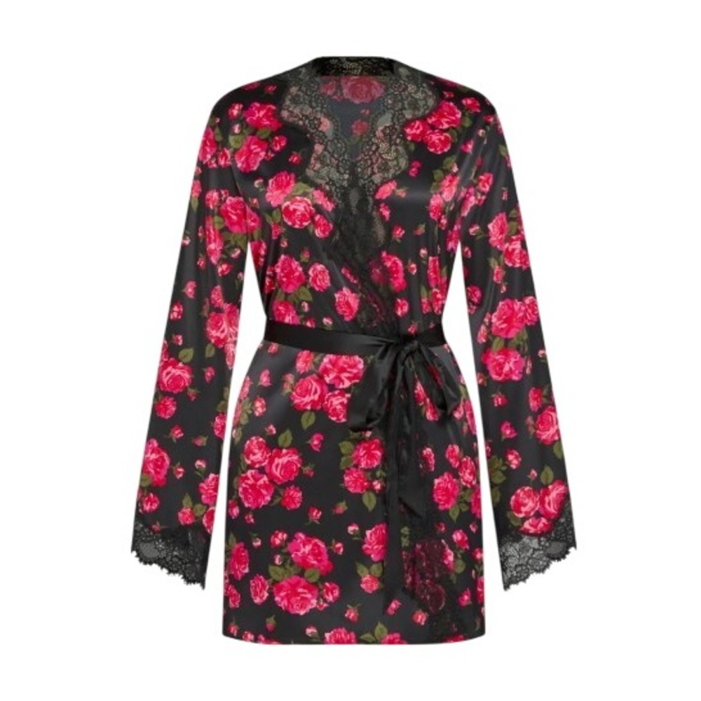 Savage X Fenty Nite Shade Lace Short Robe Rosy Passions Pink Floral Large
